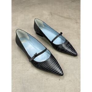 Frances Valentine Black Leather Embossed Pointy Toe Shoes Size 6 B Retail $298